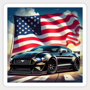 Ford Mustang  and The American Flag by Gas Autos Sticker